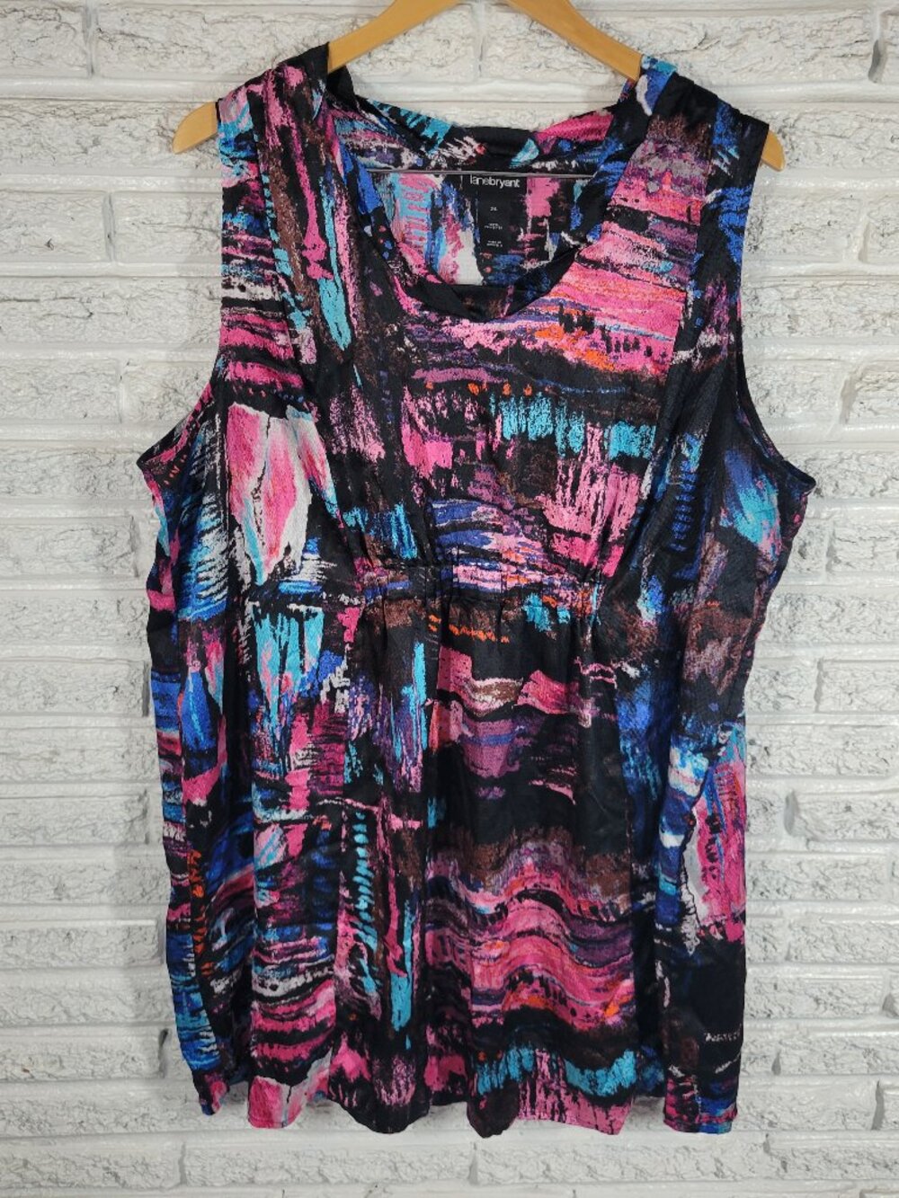 Lane Bryant Tunic Mini Dress 24 Plus Size Watercolor Neon Pink Blue‎ WAT43E
